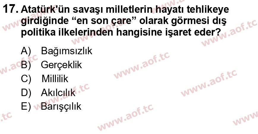 2021 Atatürk İlkeleri ve İnkılap Tarihi 1 Yaz Okulu 17. Çıkmış Sınav Sorusu