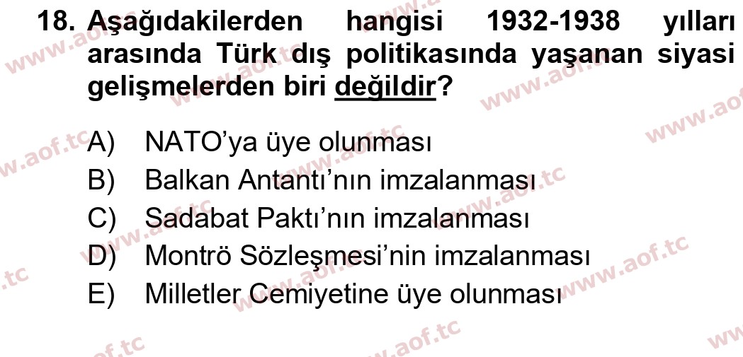 2021 Atatürk İlkeleri ve İnkılap Tarihi 1 Yaz Okulu 18. Çıkmış Sınav Sorusu