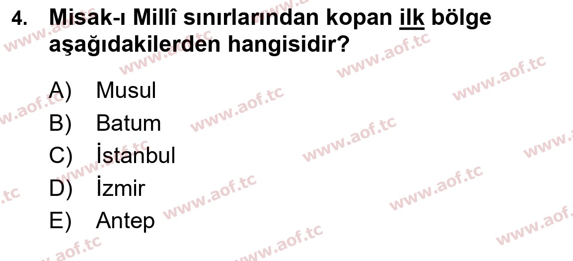 2021 Atatürk İlkeleri ve İnkılap Tarihi 1 Yaz Okulu 4. Çıkmış Sınav Sorusu