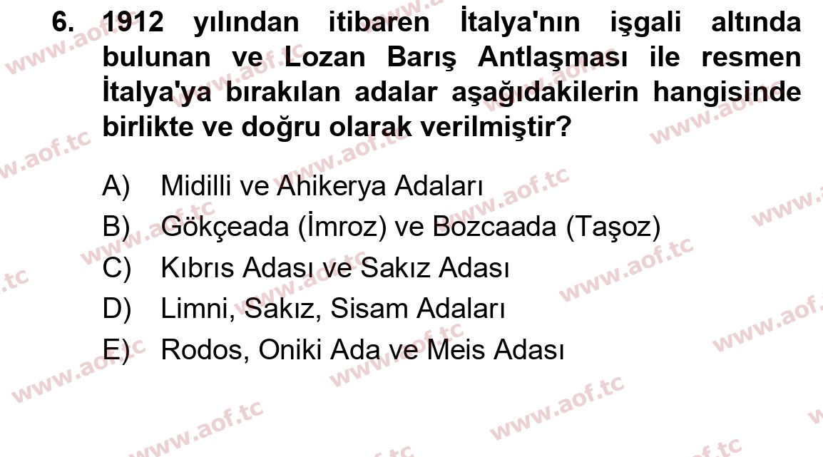 2021 Atatürk İlkeleri ve İnkılap Tarihi 1 Yaz Okulu 6. Çıkmış Sınav Sorusu