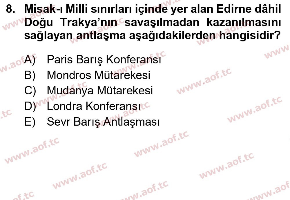 2021 Atatürk İlkeleri ve İnkılap Tarihi 1 Yaz Okulu 8. Çıkmış Sınav Sorusu