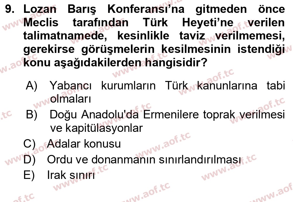2021 Atatürk İlkeleri ve İnkılap Tarihi 1 Yaz Okulu 9. Çıkmış Sınav Sorusu