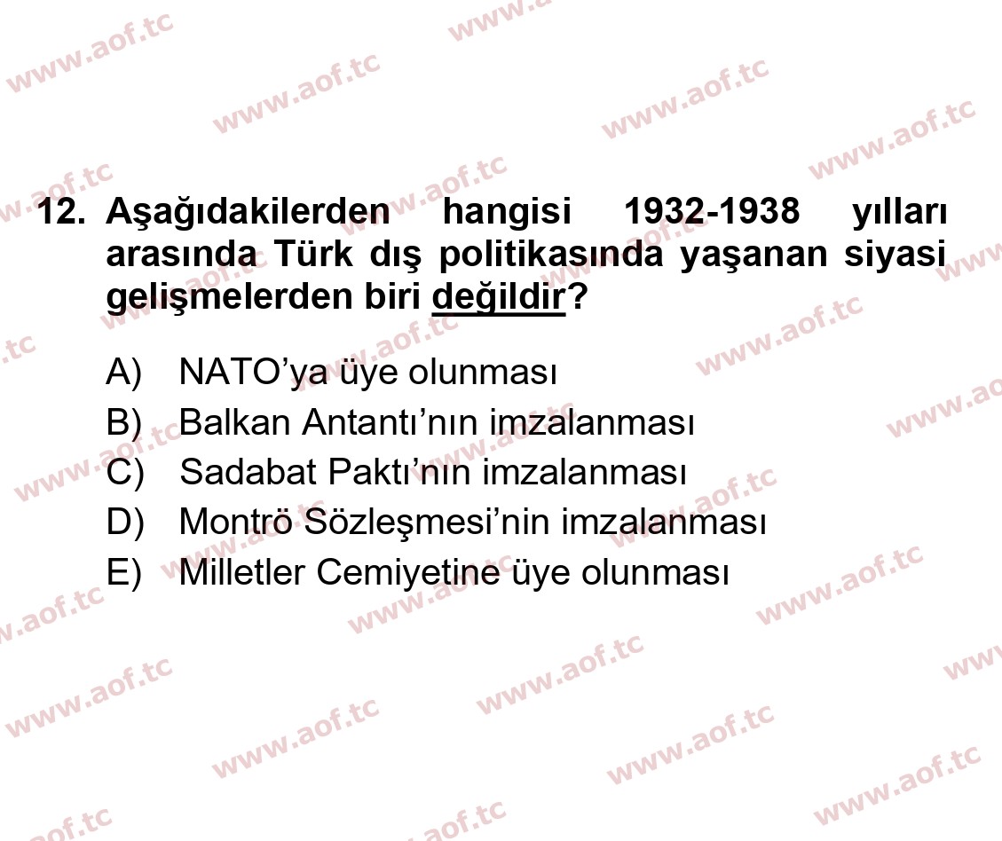 2022 Atatürk İlkeleri ve İnkılap Tarihi 1 Final 12. Çıkmış Sınav Sorusu