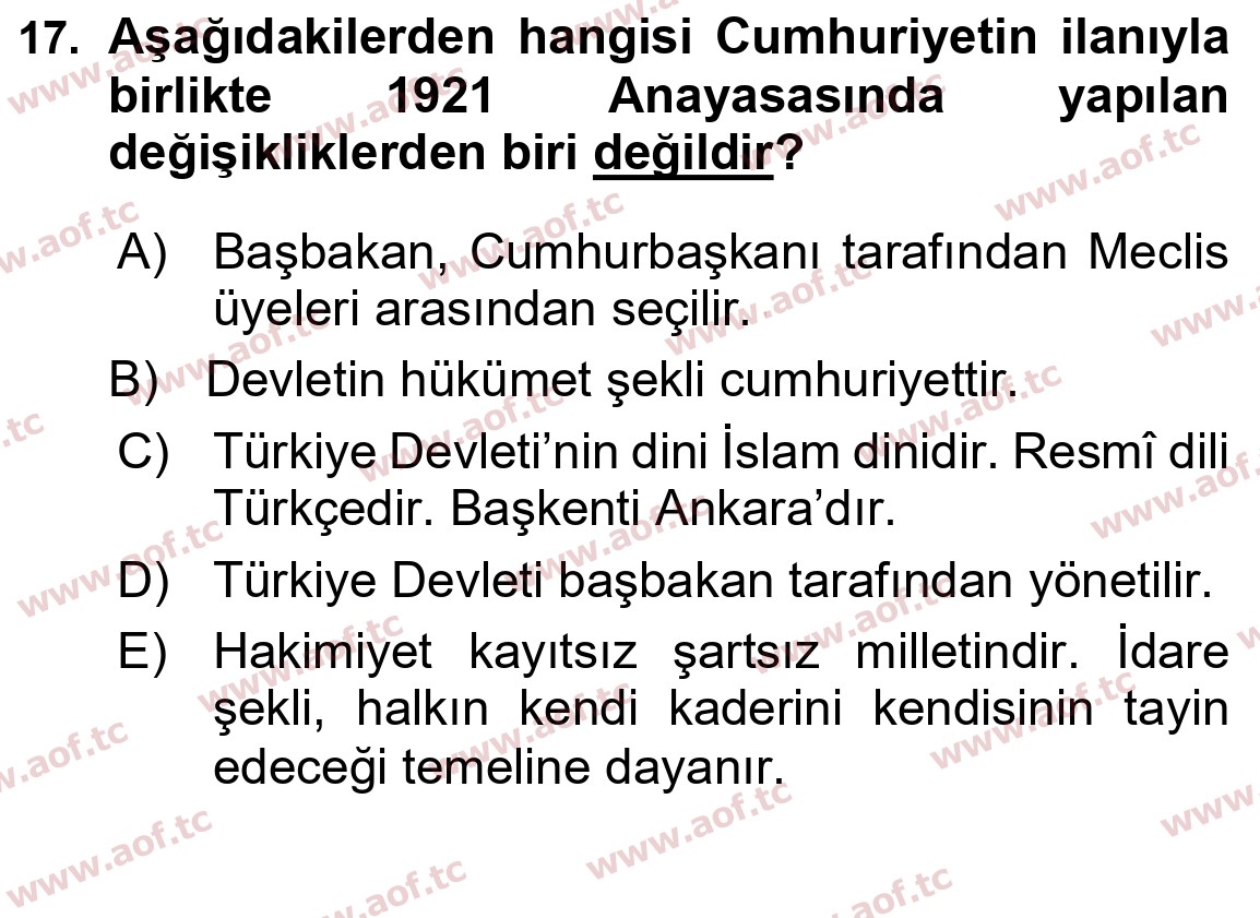 2022 Atatürk İlkeleri ve İnkılap Tarihi 1 Final 17. Çıkmış Sınav Sorusu