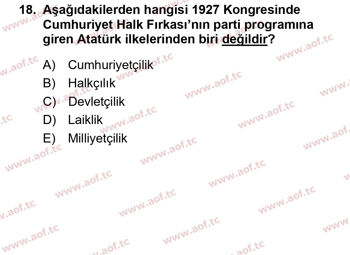 2022 Atatürk İlkeleri ve İnkılap Tarihi 1 Final 18. Çıkmış Sınav Sorusu