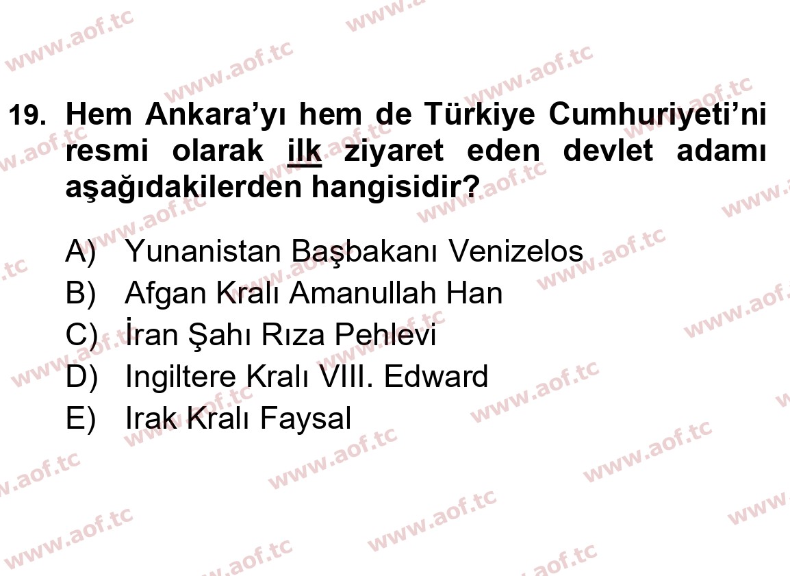 2022 Atatürk İlkeleri ve İnkılap Tarihi 1 Final 19. Çıkmış Sınav Sorusu