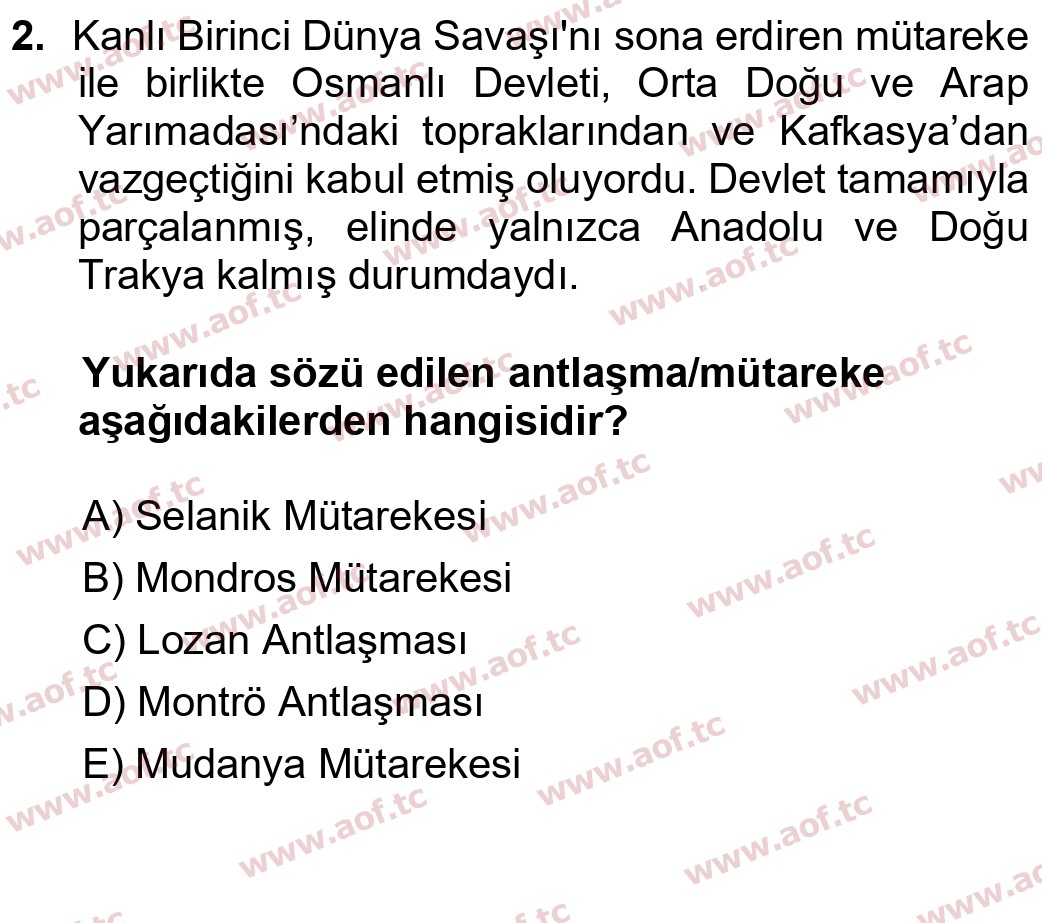 2022 Atatürk İlkeleri ve İnkılap Tarihi 1 Final 2. Çıkmış Sınav Sorusu