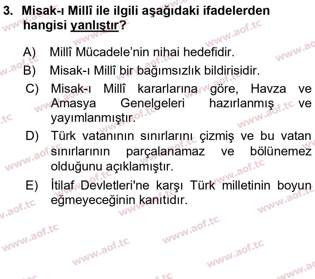 2022 Atatürk İlkeleri ve İnkılap Tarihi 1 Final 3. Çıkmış Sınav Sorusu
