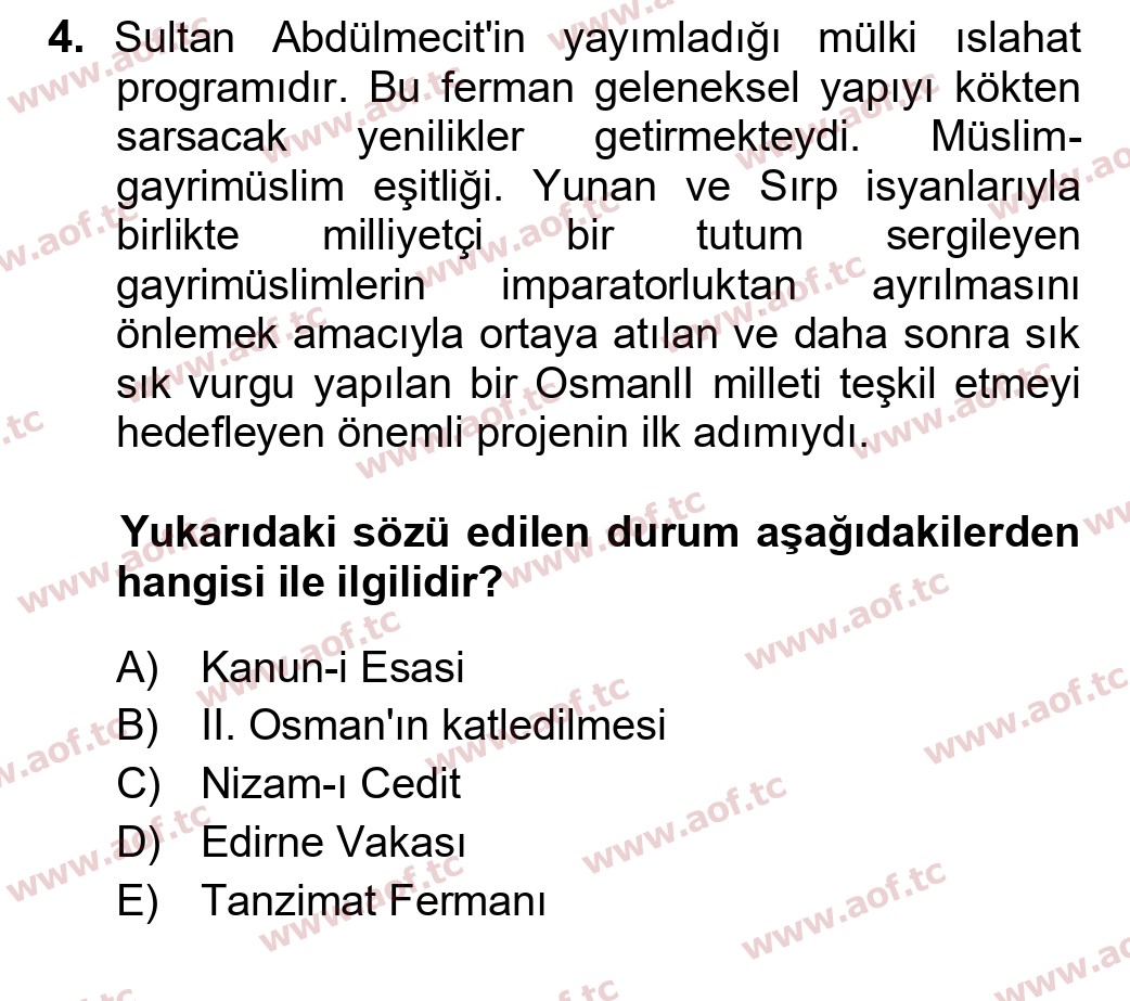 2022 Atatürk İlkeleri ve İnkılap Tarihi 1 Final 4. Çıkmış Sınav Sorusu