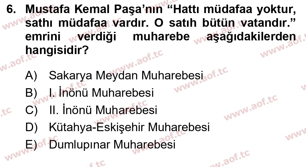 2022 Atatürk İlkeleri ve İnkılap Tarihi 1 Final 6. Çıkmış Sınav Sorusu