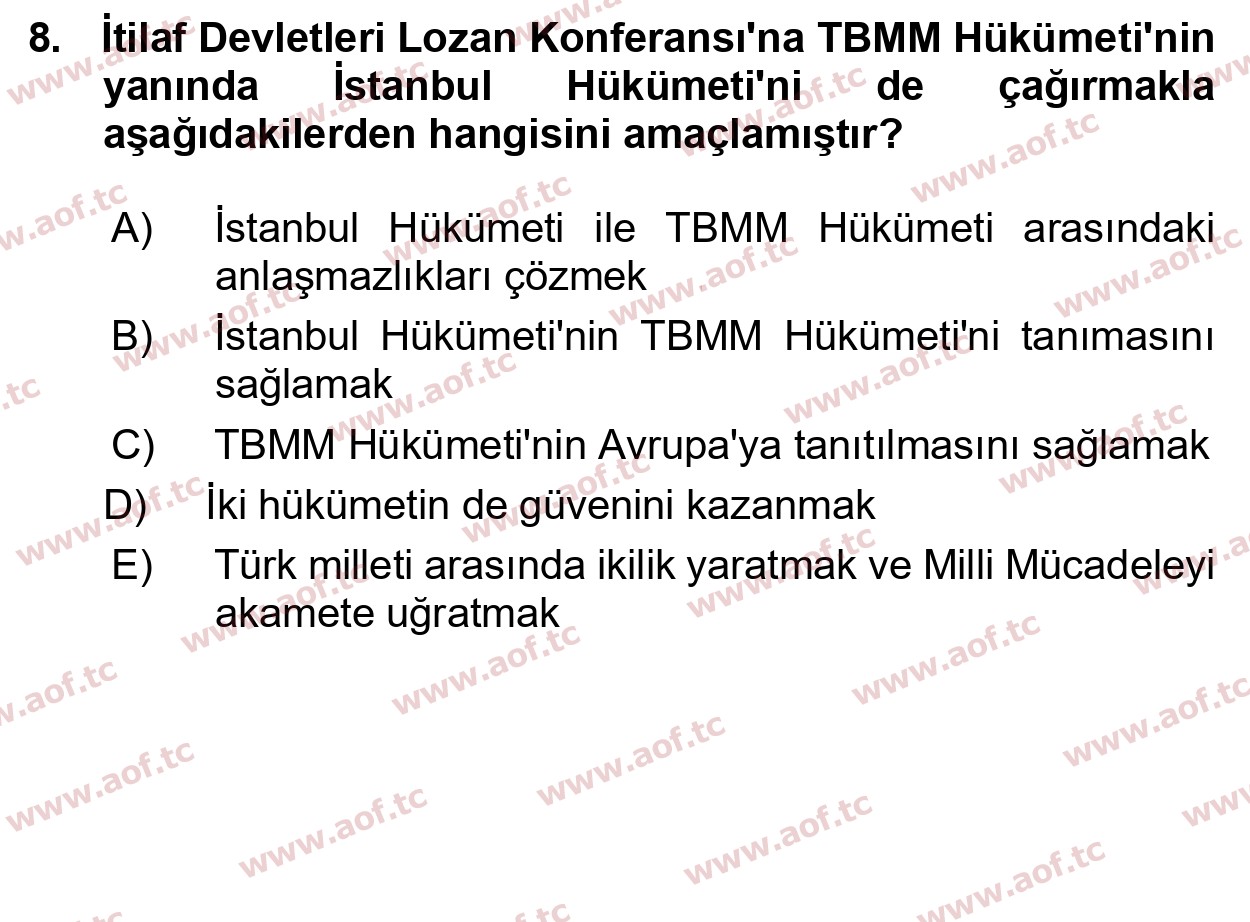 2022 Atatürk İlkeleri ve İnkılap Tarihi 1 Final 8. Çıkmış Sınav Sorusu