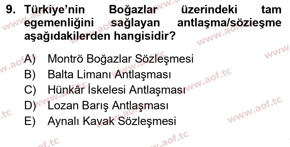 2022 Atatürk İlkeleri ve İnkılap Tarihi 1 Final 9. Çıkmış Sınav Sorusu