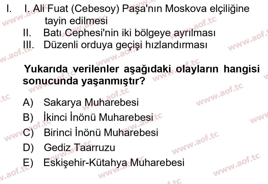 2022 Atatürk İlkeleri ve İnkılap Tarihi 1 Yaz Okulu 1. Çıkmış Sınav Sorusu