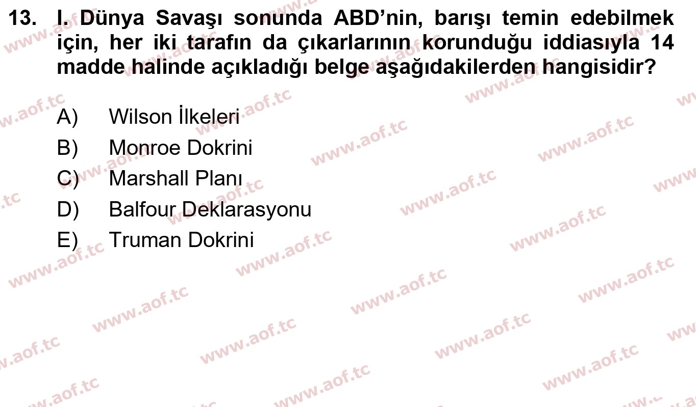 2022 Atatürk İlkeleri ve İnkılap Tarihi 1 Yaz Okulu 13. Çıkmış Sınav Sorusu