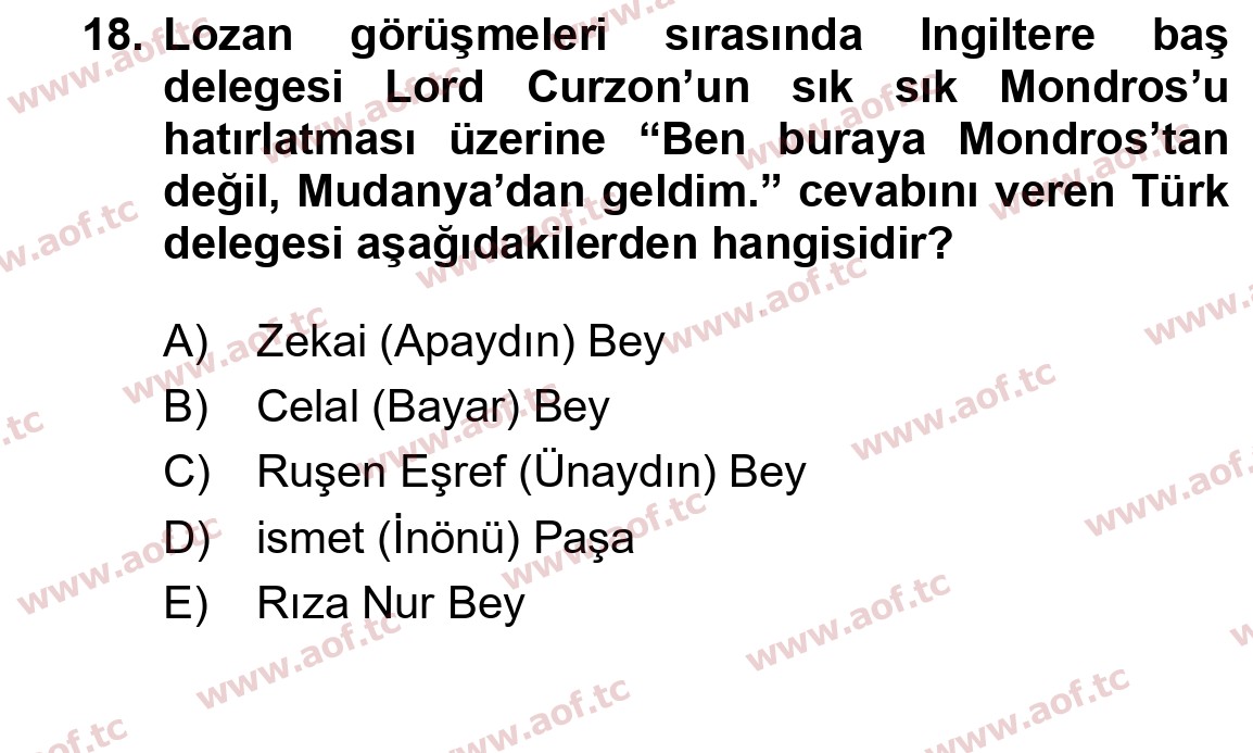 2022 Atatürk İlkeleri ve İnkılap Tarihi 1 Yaz Okulu 18. Çıkmış Sınav Sorusu