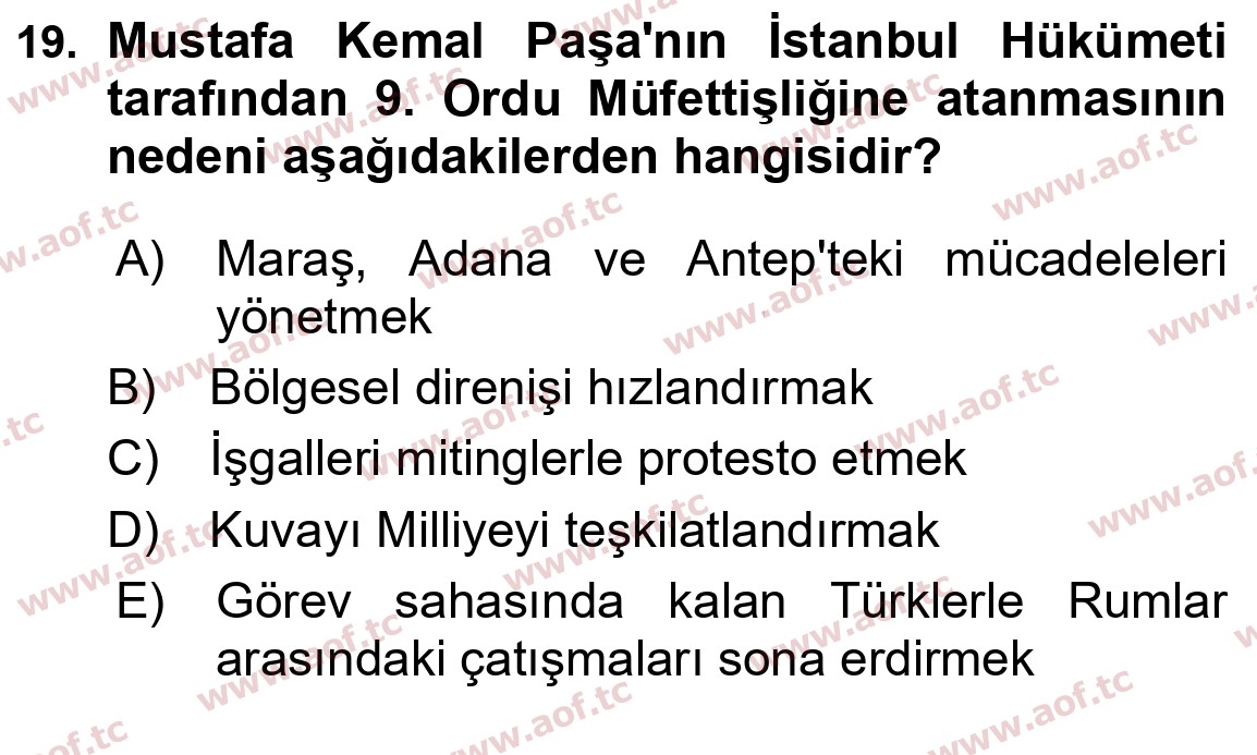2022 Atatürk İlkeleri ve İnkılap Tarihi 1 Yaz Okulu 19. Çıkmış Sınav Sorusu
