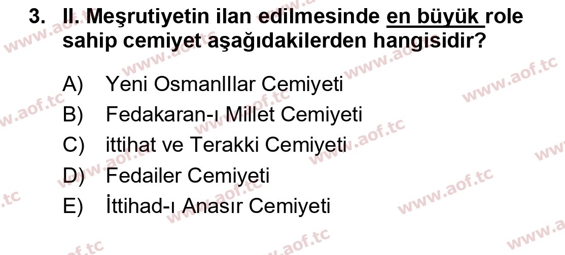 2022 Atatürk İlkeleri ve İnkılap Tarihi 1 Yaz Okulu 3. Çıkmış Sınav Sorusu