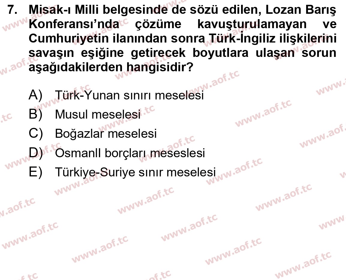 2022 Atatürk İlkeleri ve İnkılap Tarihi 1 Yaz Okulu 7. Çıkmış Sınav Sorusu
