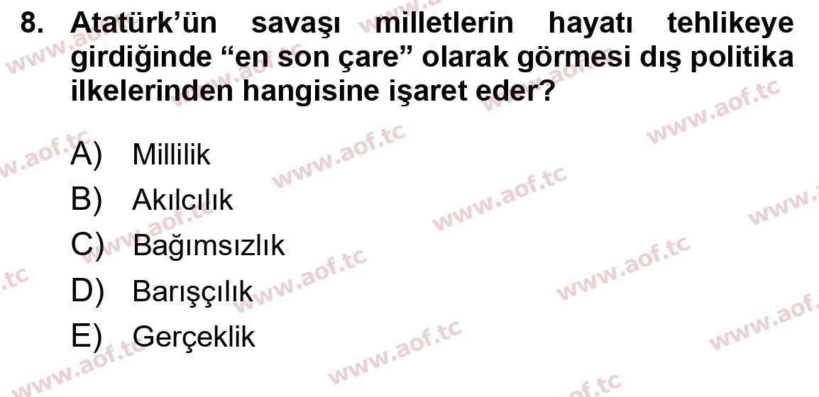 2022 Atatürk İlkeleri ve İnkılap Tarihi 1 Yaz Okulu 8. Çıkmış Sınav Sorusu