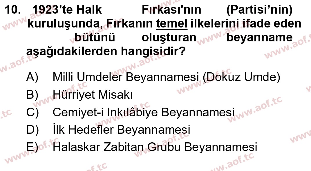 2023 Atatürk İlkeleri ve İnkılap Tarihi 1 Final 10. Çıkmış Sınav Sorusu