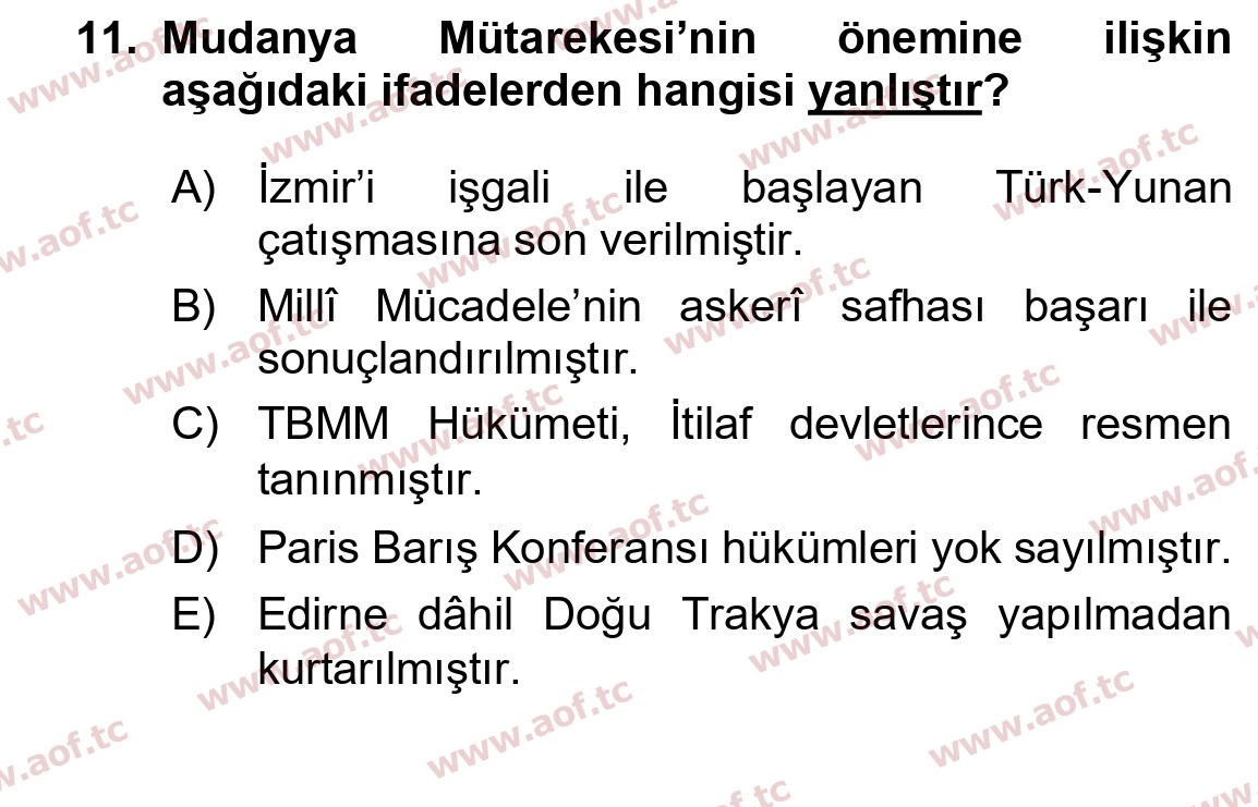 2023 Atatürk İlkeleri ve İnkılap Tarihi 1 Final 11. Çıkmış Sınav Sorusu