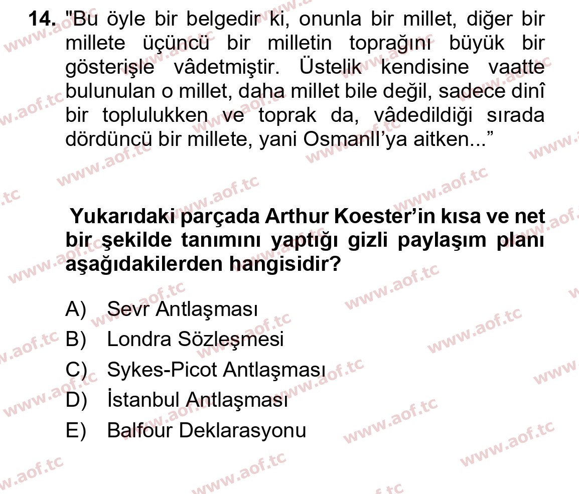 2023 Atatürk İlkeleri ve İnkılap Tarihi 1 Final 14. Çıkmış Sınav Sorusu