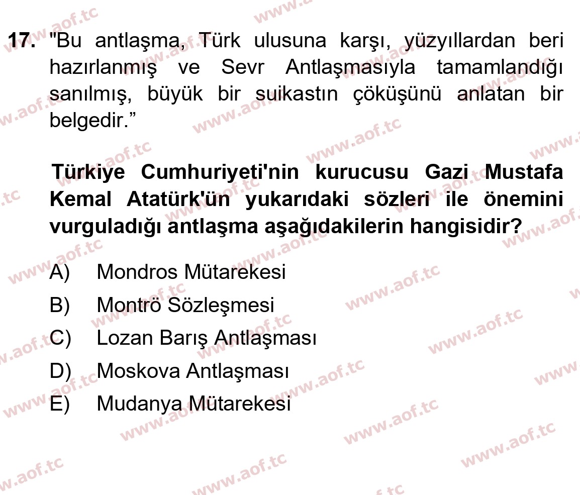 2023 Atatürk İlkeleri ve İnkılap Tarihi 1 Final 17. Çıkmış Sınav Sorusu