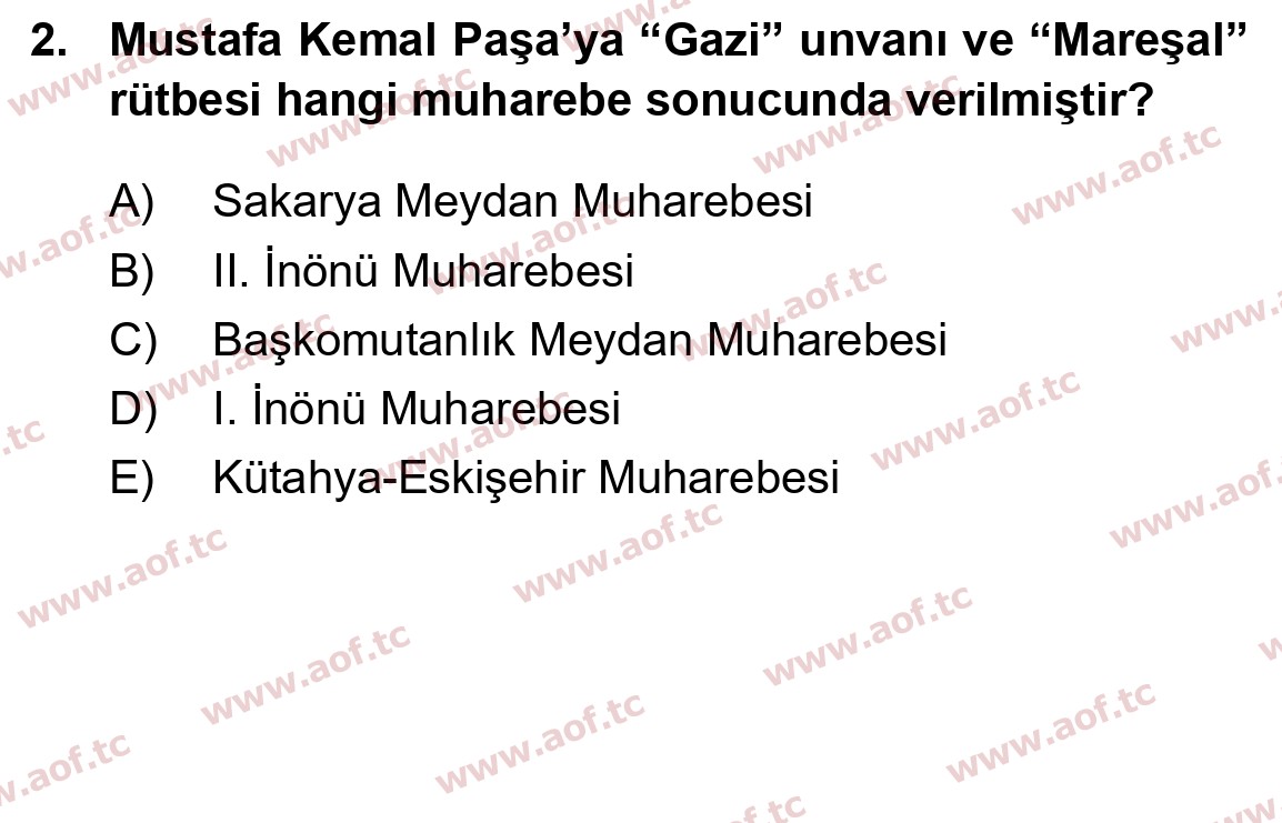 2023 Atatürk İlkeleri ve İnkılap Tarihi 1 Final 2. Çıkmış Sınav Sorusu