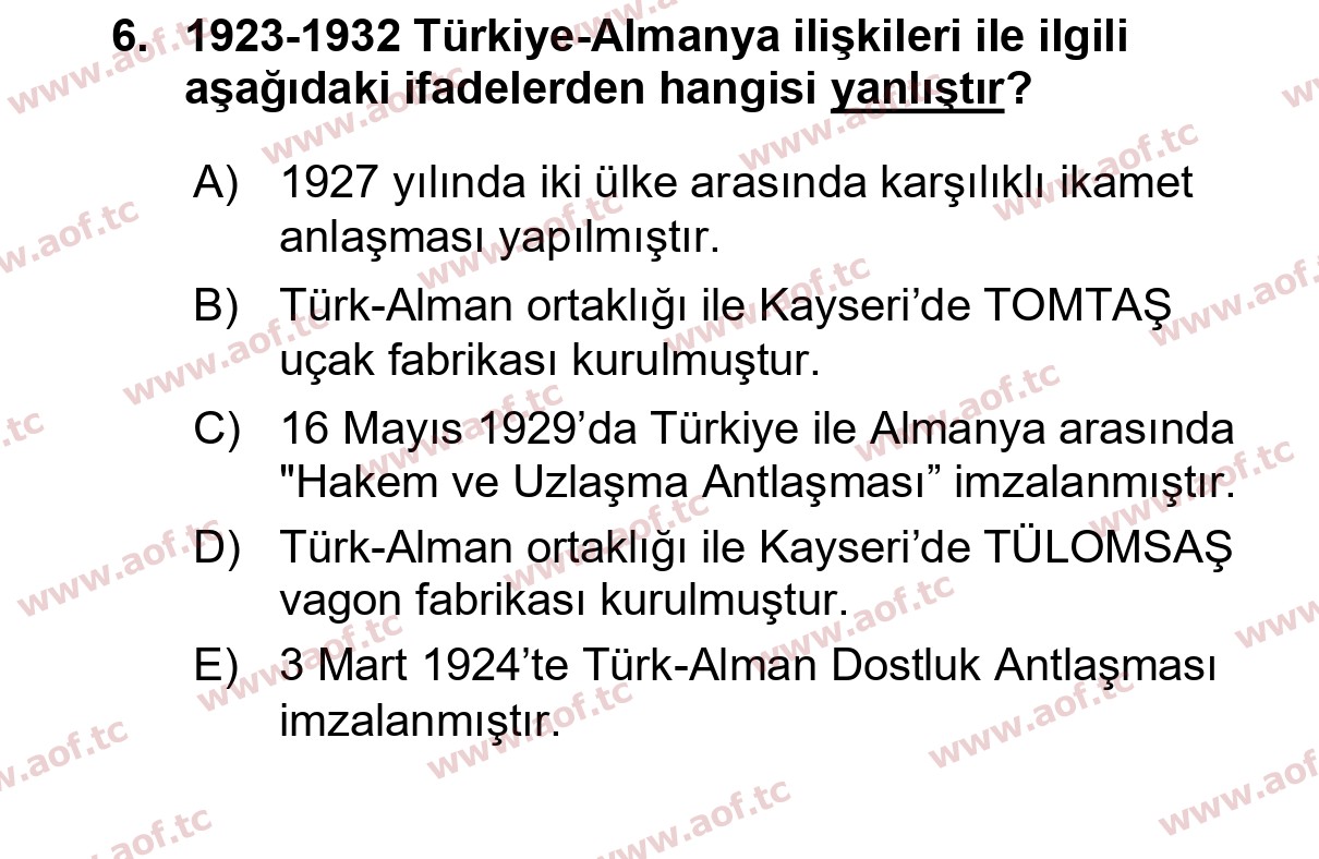 2023 Atatürk İlkeleri ve İnkılap Tarihi 1 Final 6. Çıkmış Sınav Sorusu