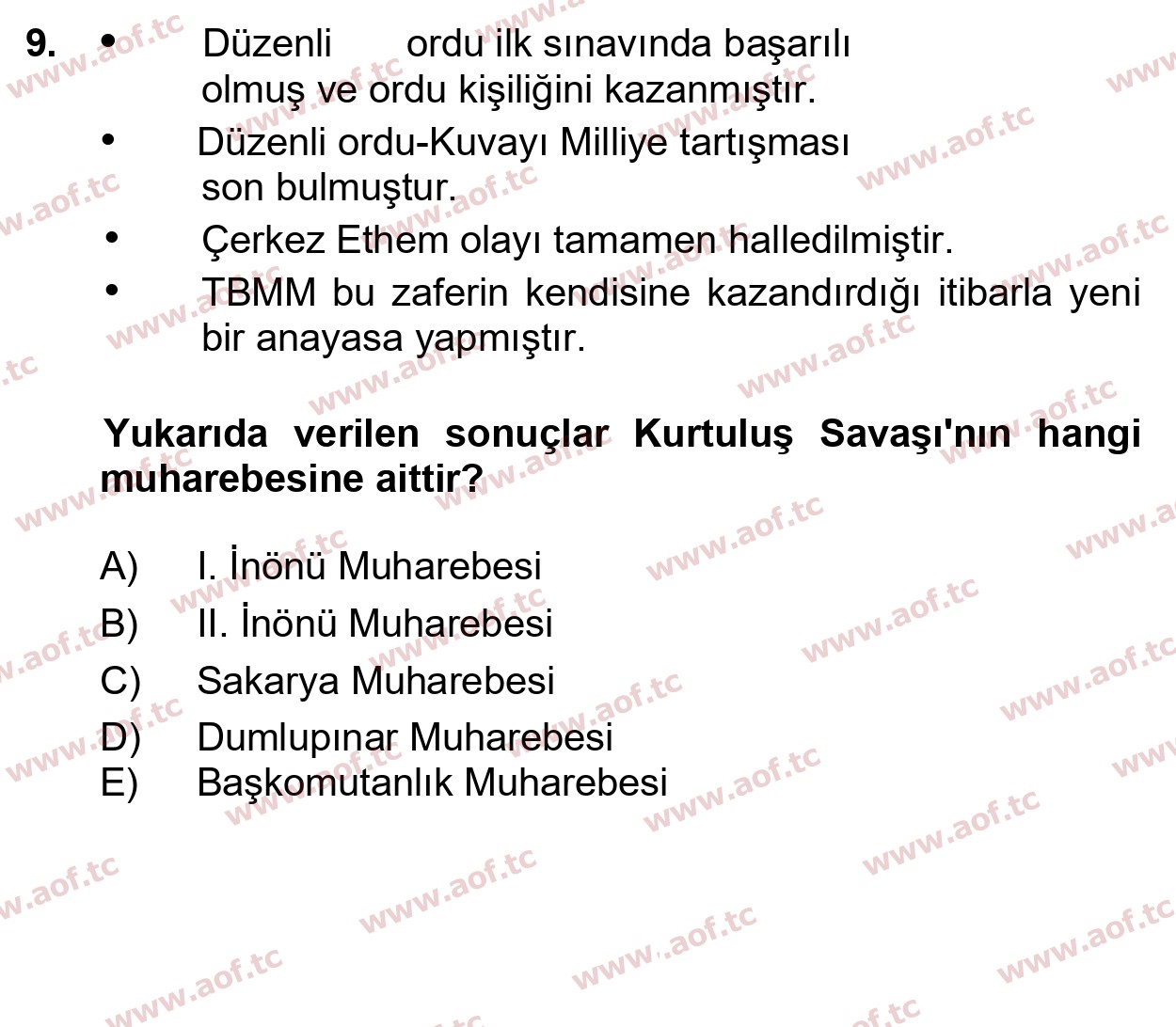2023 Atatürk İlkeleri ve İnkılap Tarihi 1 Final 9. Çıkmış Sınav Sorusu