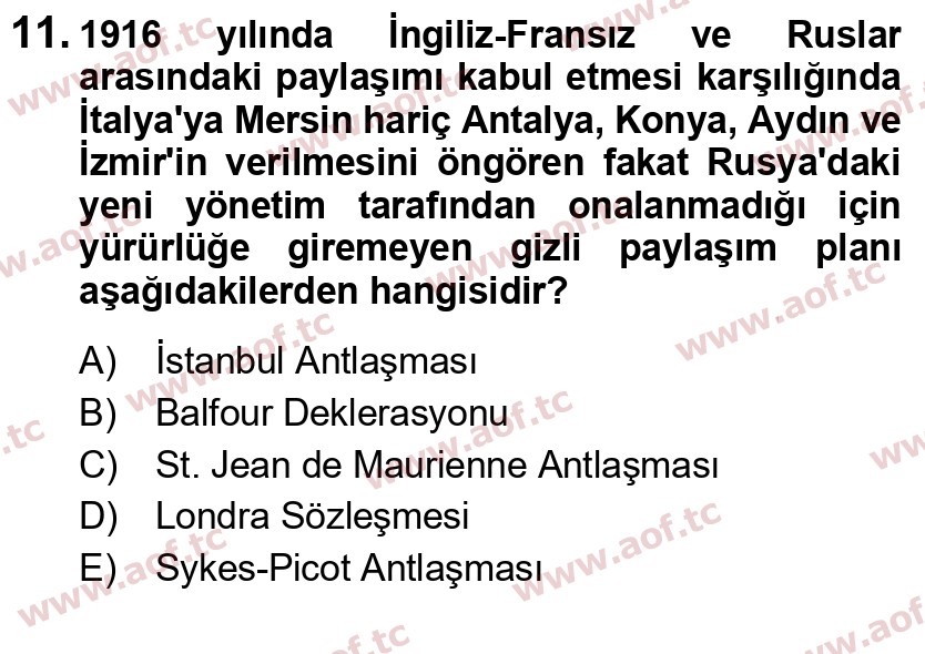 2023 Atatürk İlkeleri ve İnkılap Tarihi 1 Yaz Okulu 11. Çıkmış Sınav Sorusu