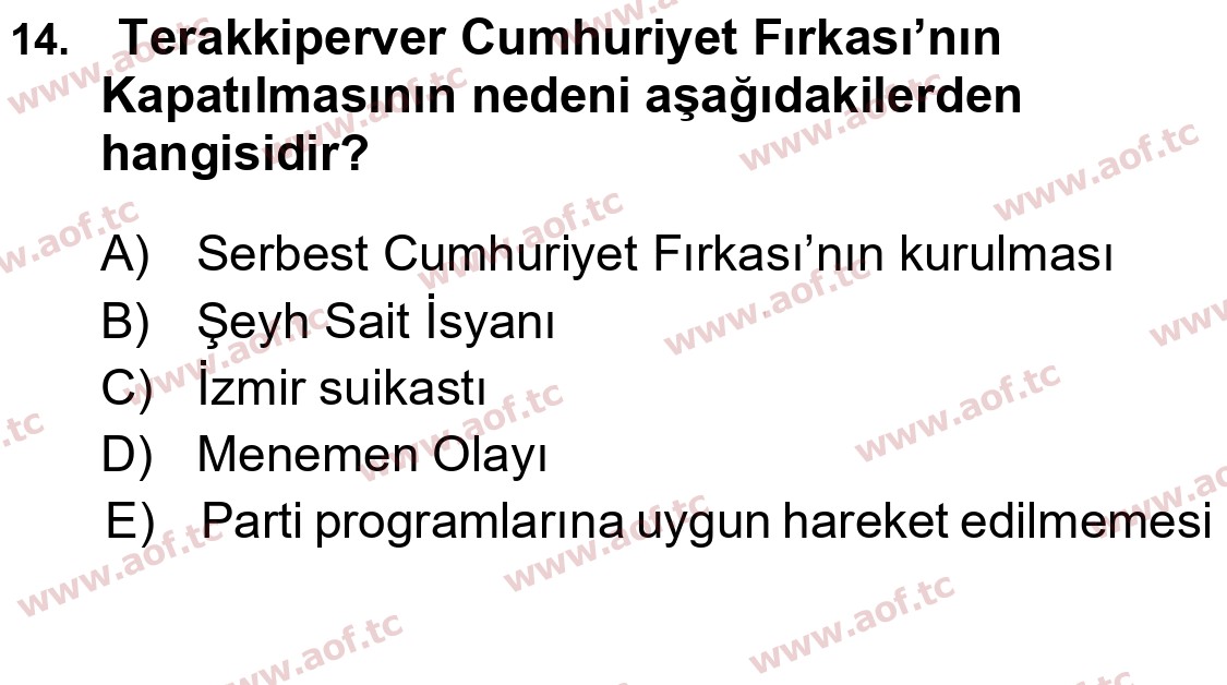 2023 Atatürk İlkeleri ve İnkılap Tarihi 1 Yaz Okulu 14. Çıkmış Sınav Sorusu