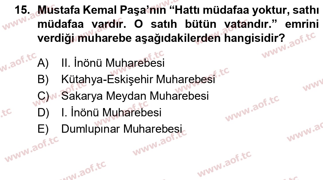 2023 Atatürk İlkeleri ve İnkılap Tarihi 1 Yaz Okulu 15. Çıkmış Sınav Sorusu