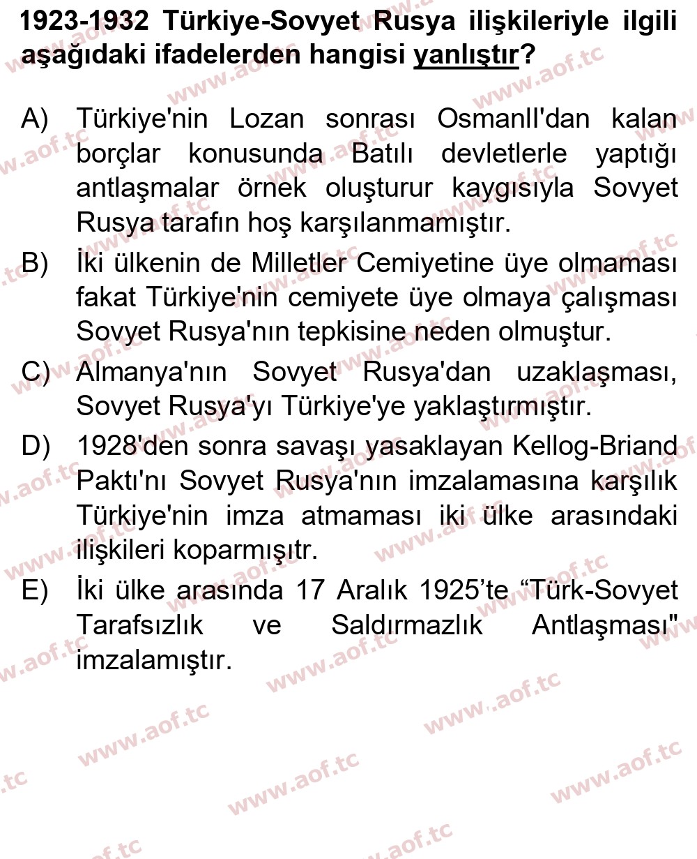 2023 Atatürk İlkeleri ve İnkılap Tarihi 1 Yaz Okulu 16. Çıkmış Sınav Sorusu