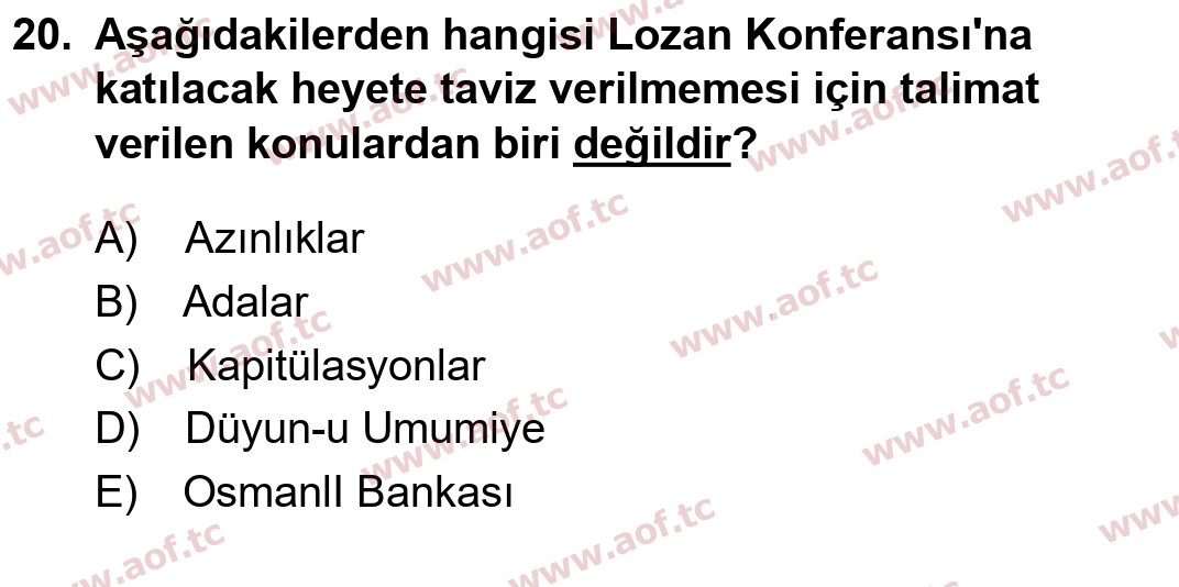 2023 Atatürk İlkeleri ve İnkılap Tarihi 1 Yaz Okulu 20. Çıkmış Sınav Sorusu