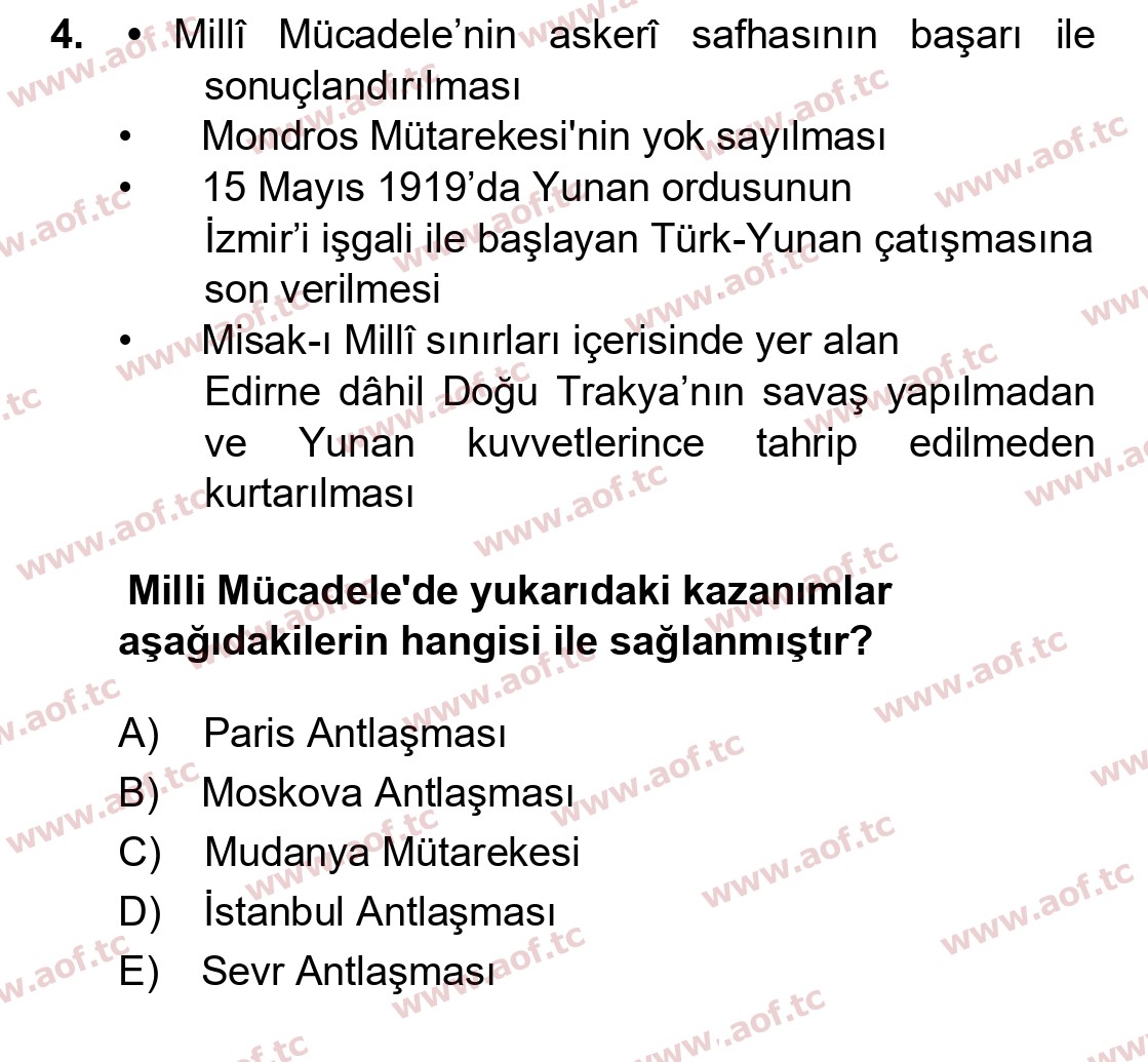 2023 Atatürk İlkeleri ve İnkılap Tarihi 1 Yaz Okulu 4. Çıkmış Sınav Sorusu