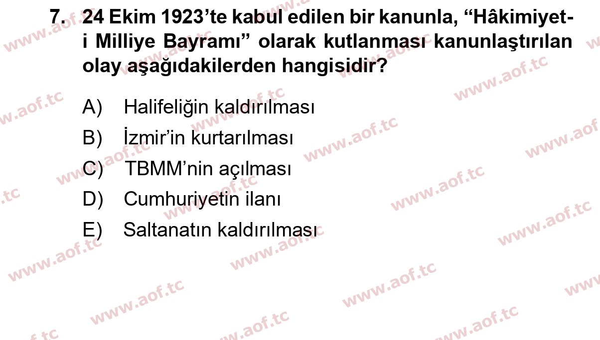 2023 Atatürk İlkeleri ve İnkılap Tarihi 1 Yaz Okulu 7. Çıkmış Sınav Sorusu