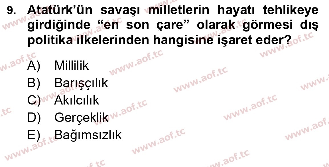 2023 Atatürk İlkeleri ve İnkılap Tarihi 1 Yaz Okulu 9. Çıkmış Sınav Sorusu
