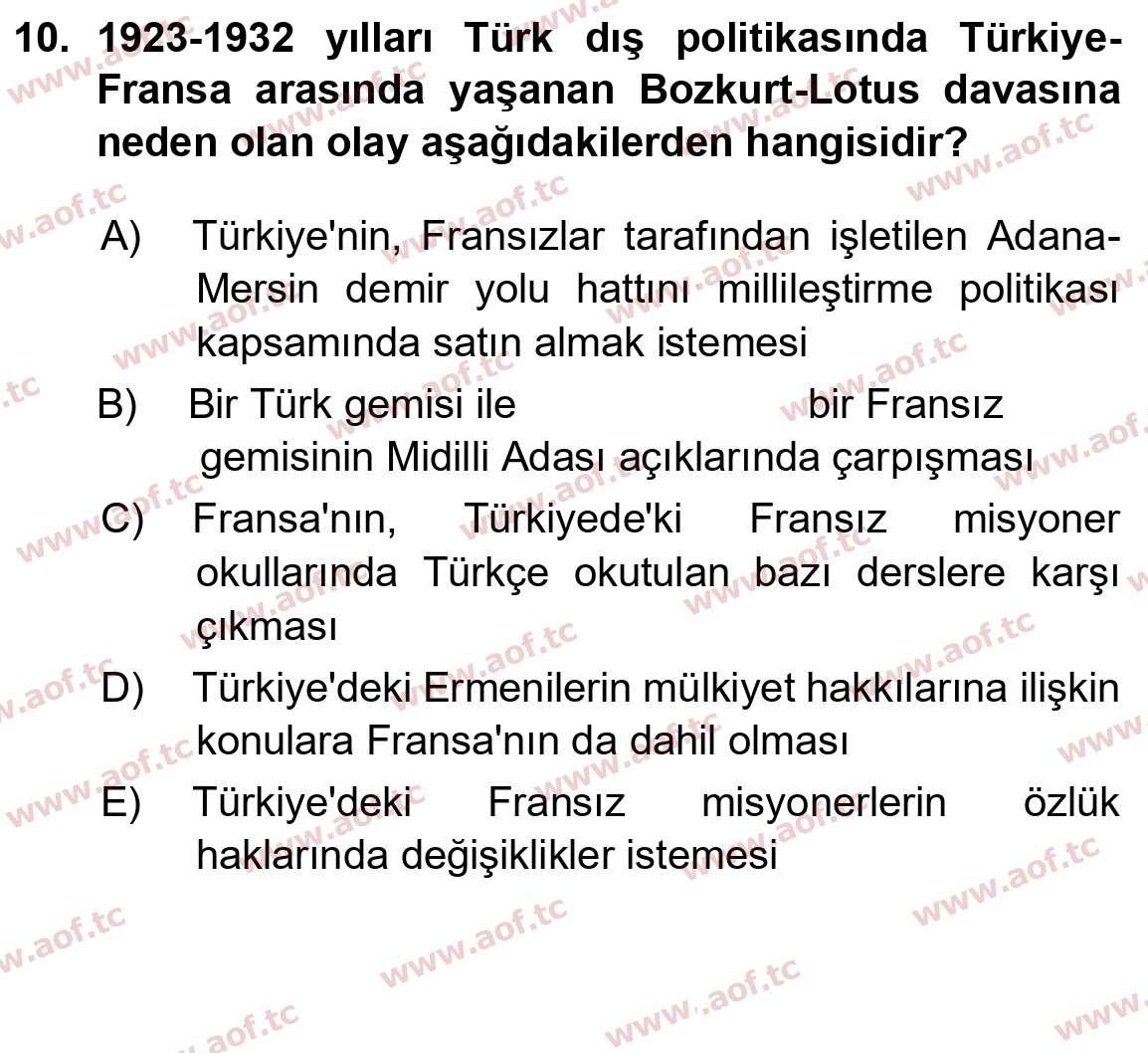 2024 Atatürk İlkeleri ve İnkılap Tarihi 1 Final 10. Çıkmış Sınav Sorusu