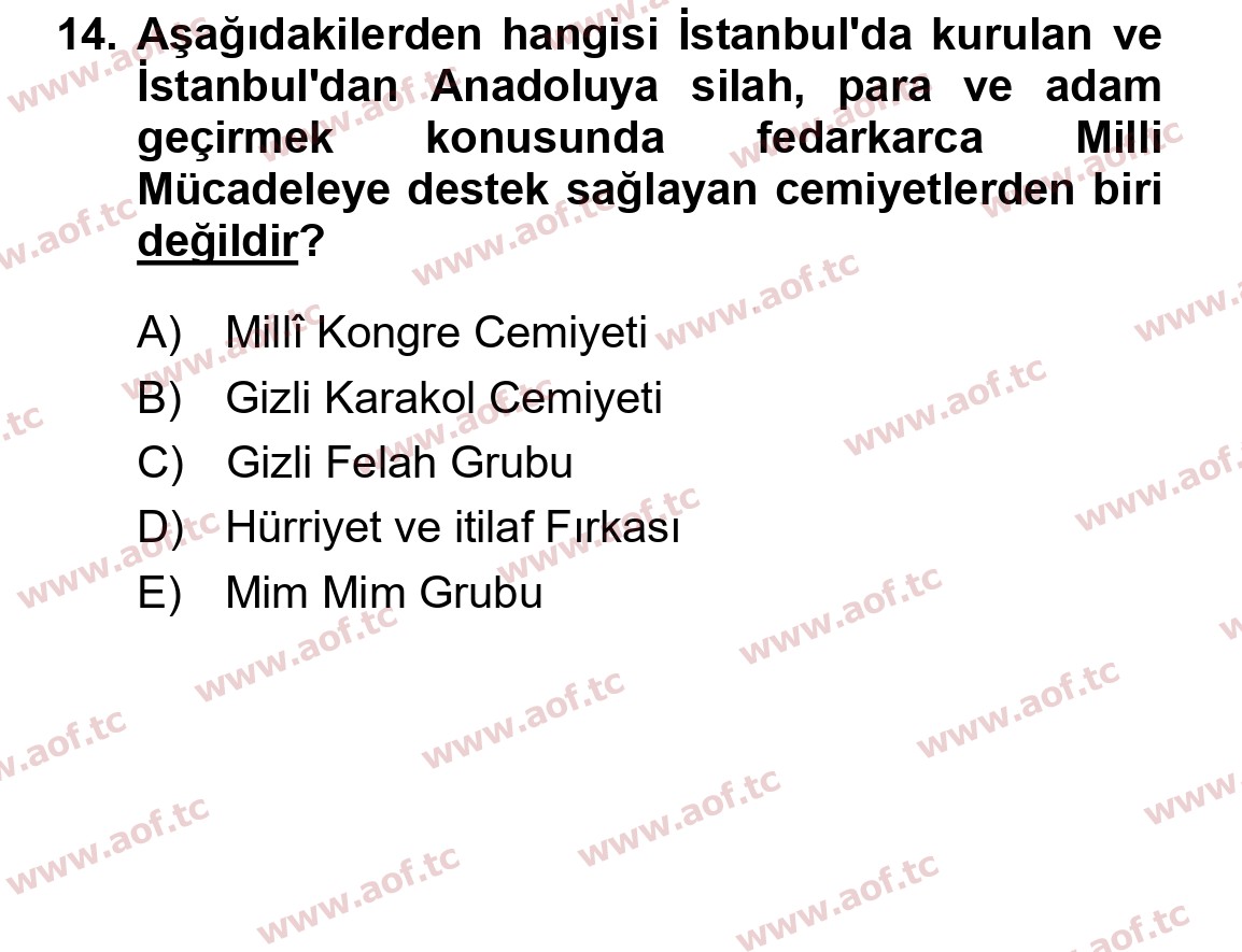 2024 Atatürk İlkeleri ve İnkılap Tarihi 1 Final 14. Çıkmış Sınav Sorusu