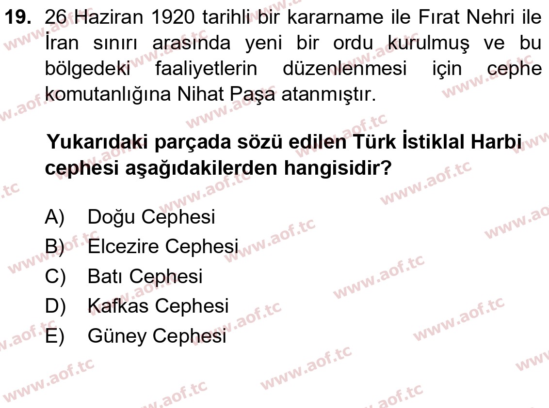 2024 Atatürk İlkeleri ve İnkılap Tarihi 1 Final 19. Çıkmış Sınav Sorusu