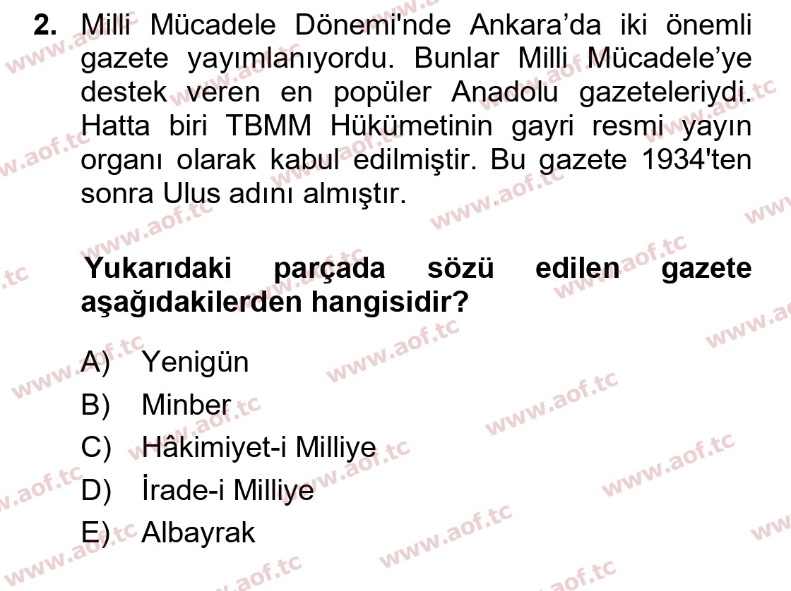 2024 Atatürk İlkeleri ve İnkılap Tarihi 1 Final 2. Çıkmış Sınav Sorusu