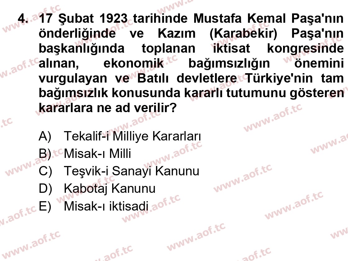 2024 Atatürk İlkeleri ve İnkılap Tarihi 1 Final 4. Çıkmış Sınav Sorusu