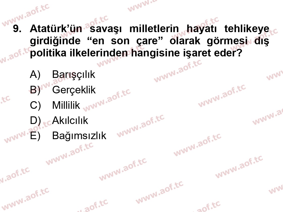 2024 Atatürk İlkeleri ve İnkılap Tarihi 1 Final 9. Çıkmış Sınav Sorusu