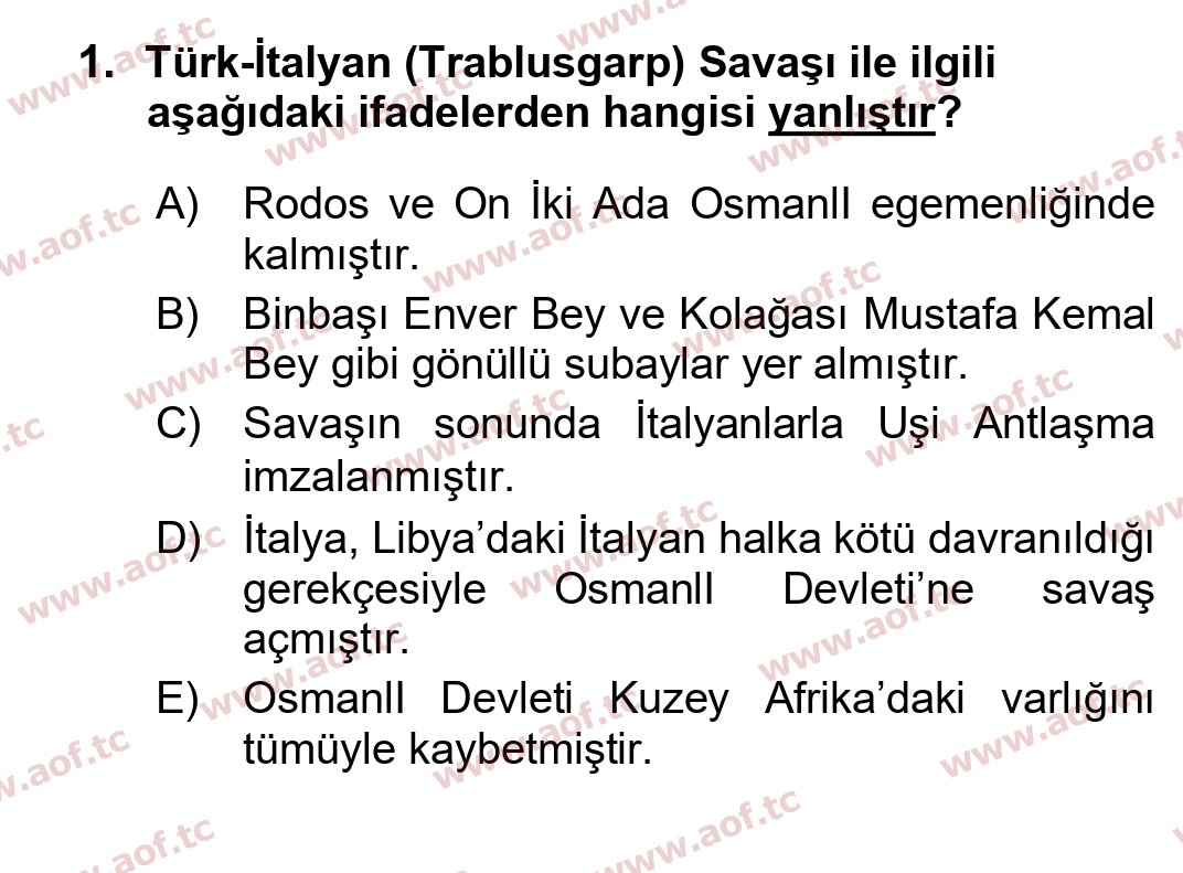 2024 Atatürk İlkeleri ve İnkılap Tarihi 1 Yaz Okulu 1. Çıkmış Sınav Sorusu