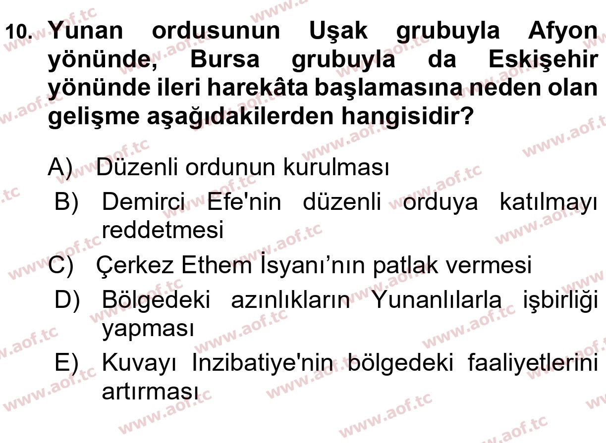 2024 Atatürk İlkeleri ve İnkılap Tarihi 1 Yaz Okulu 10. Çıkmış Sınav Sorusu