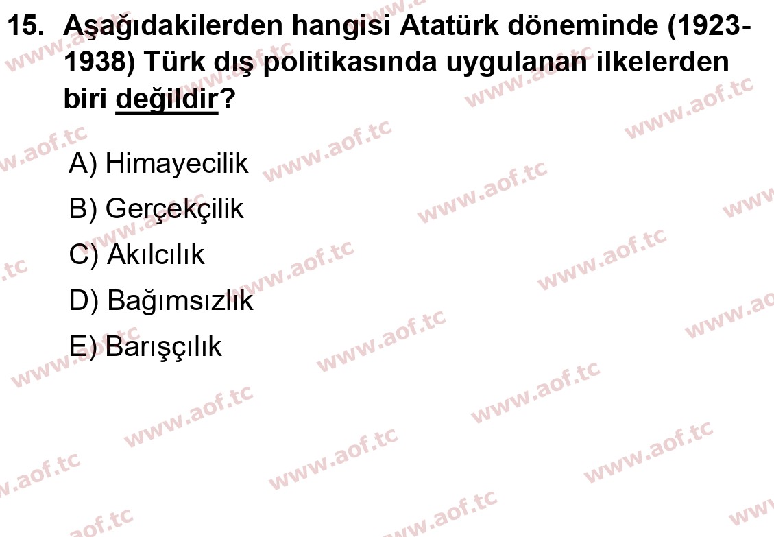 2024 Atatürk İlkeleri ve İnkılap Tarihi 1 Yaz Okulu 15. Çıkmış Sınav Sorusu