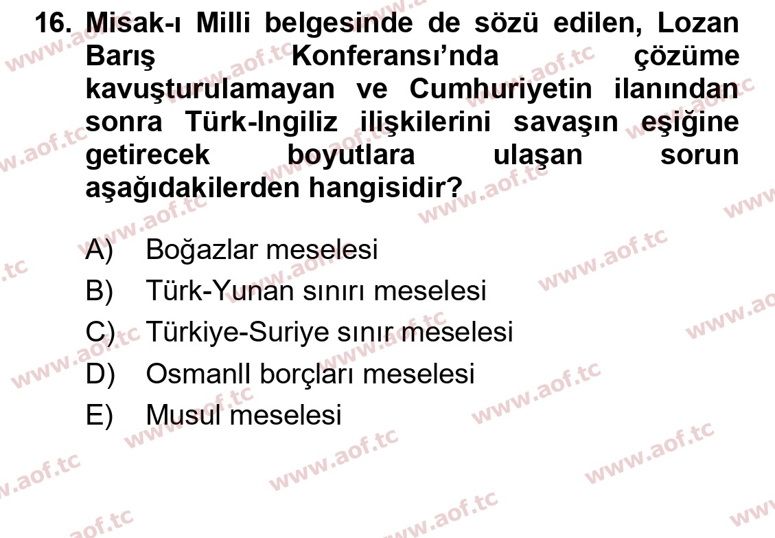 2024 Atatürk İlkeleri ve İnkılap Tarihi 1 Yaz Okulu 16. Çıkmış Sınav Sorusu