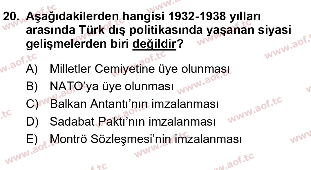 2024 Atatürk İlkeleri ve İnkılap Tarihi 1 Yaz Okulu 20. Çıkmış Sınav Sorusu