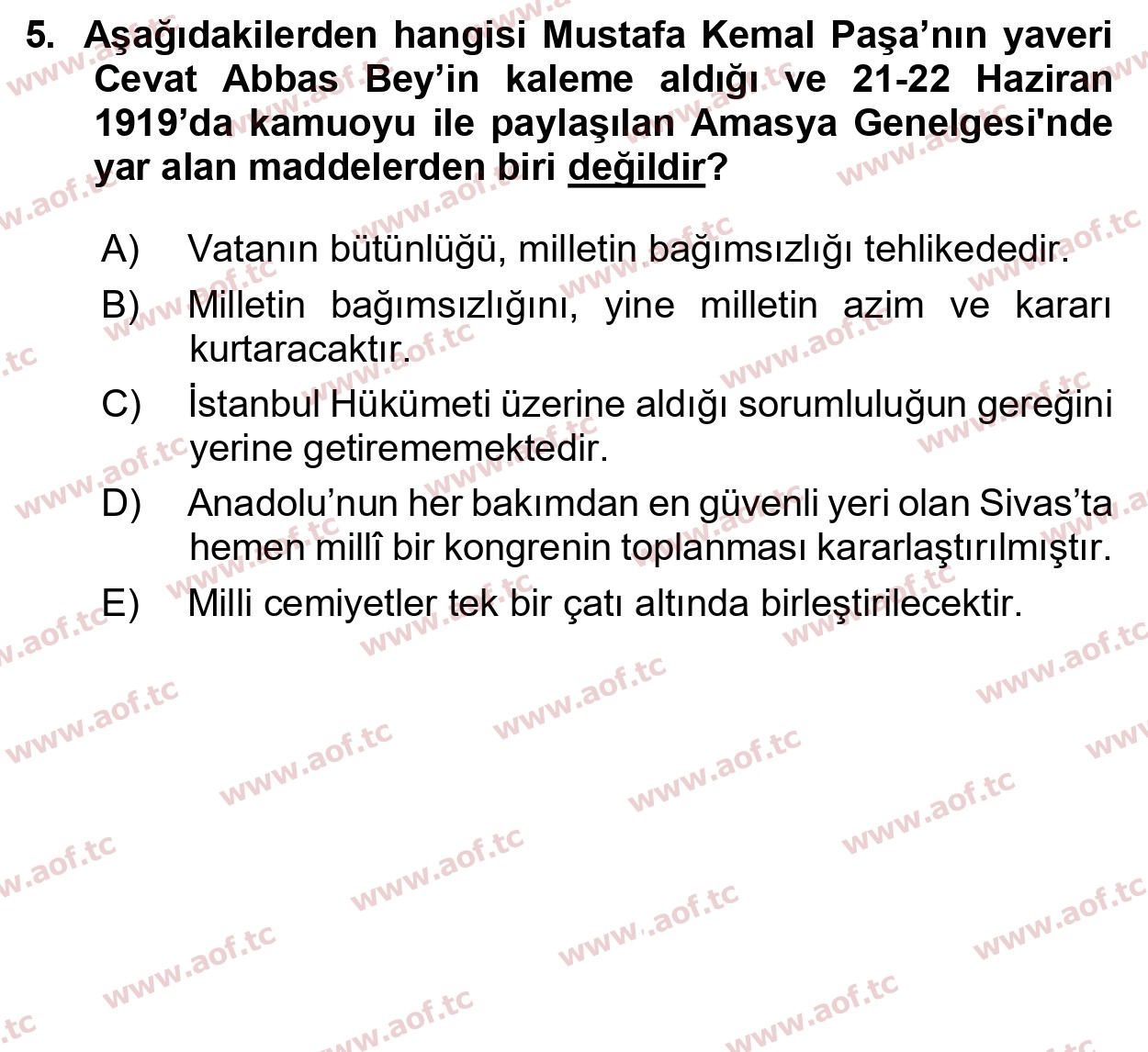 2024 Atatürk İlkeleri ve İnkılap Tarihi 1 Yaz Okulu 5. Çıkmış Sınav Sorusu